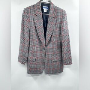 Pendleton Blazer Womens 6 Schoolboy Black Red Plaid 100% Virgin Wool One Button